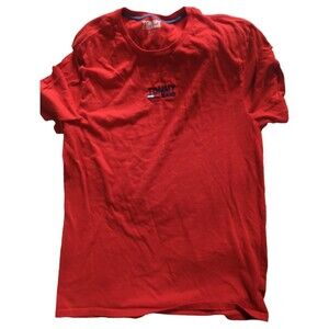Vintage Y2K Tommy Hilfiger  Script Embroidery T Shirt Large Red 2000s Unisex